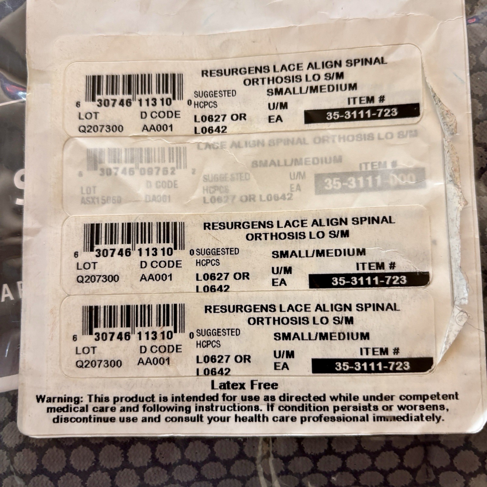Corflex Lace Align Spinal Orthosis LO Small/Medium Item #35-3111-723 New Sealed