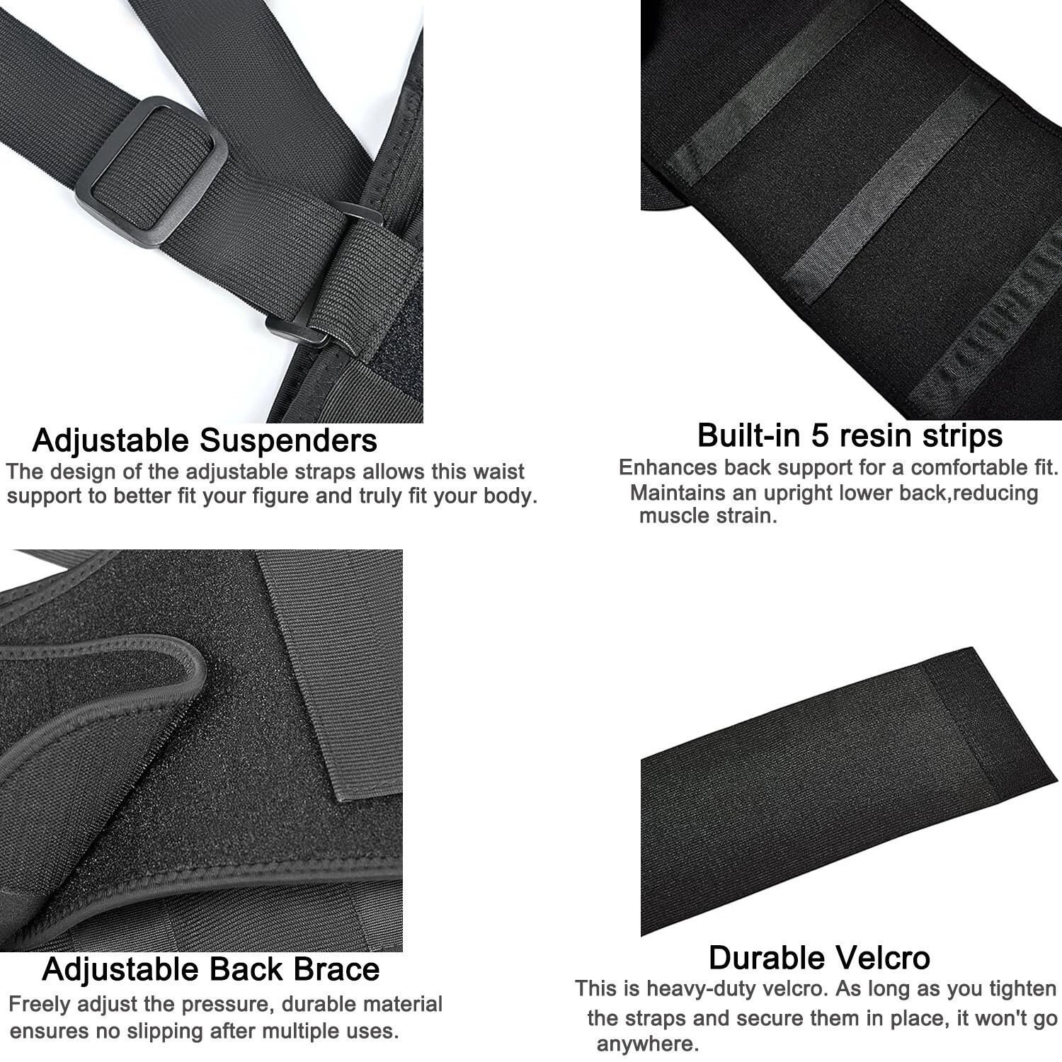 Working Lumbar Lower Back Brace Support Belt with Adjustable Shoulder Straps Men