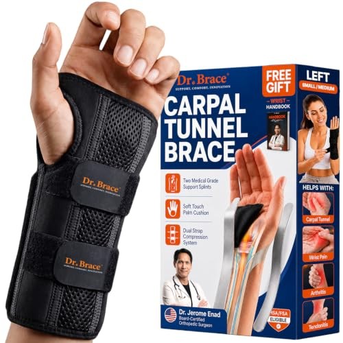 Adjustable Wrist Brace Night Support for Carpal Small/Medium (Left Hand) Black