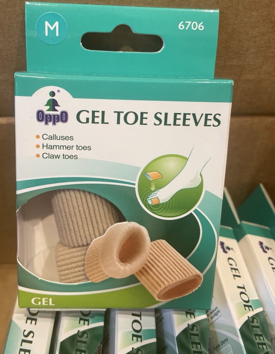 Oppo Medical 6706 Fully Coated Gel Toe Elastic Sleeves Sz Medium or Large 3 /Box