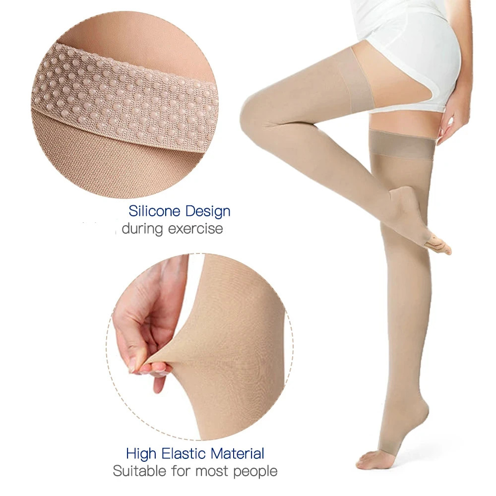 Thigh High Compression Stockings Footless Silicone Grip Top Firm Support