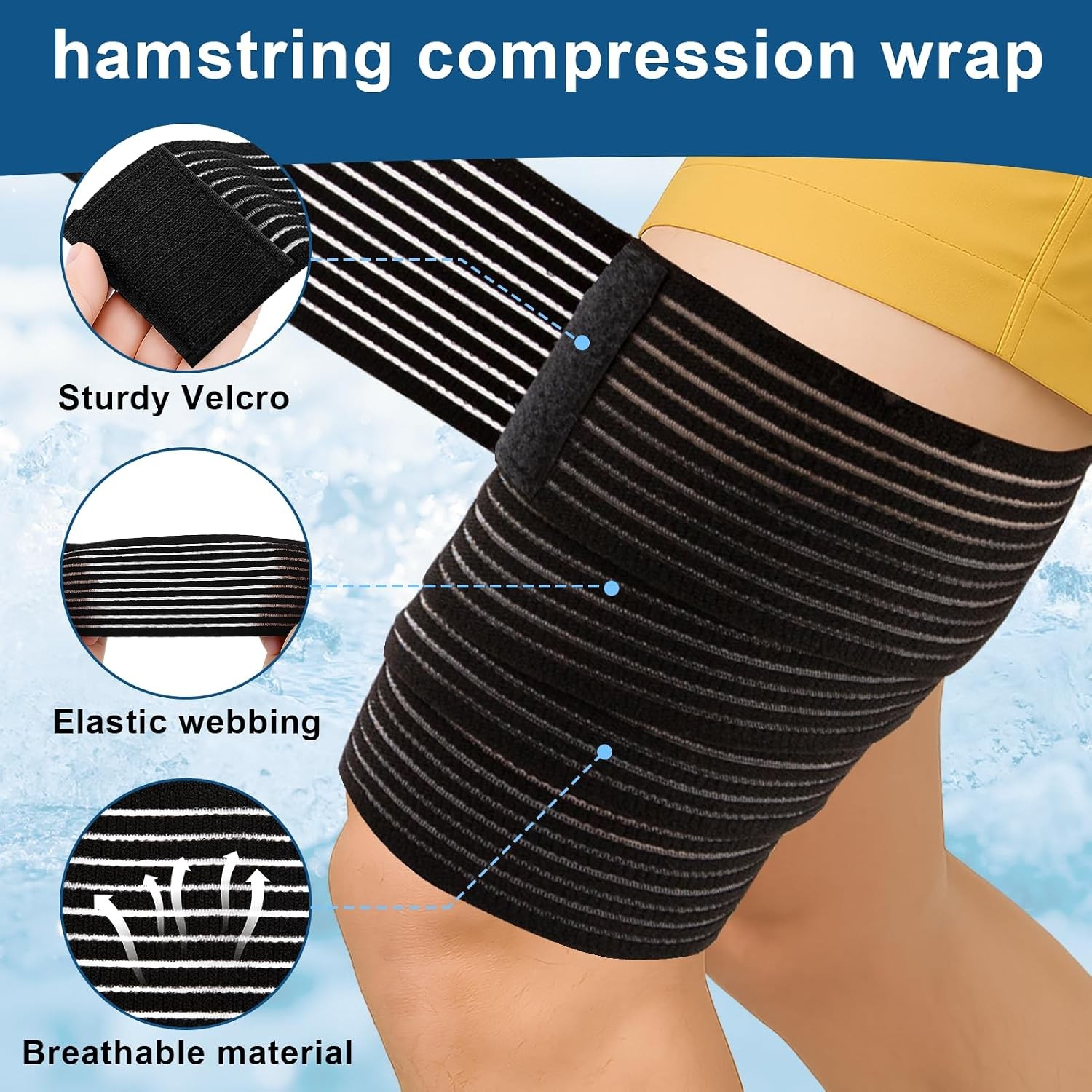 2 PCS Thigh Hamstring Compression Sleeve Black 200Cm x 8Cm Nylon-Lycra Blend