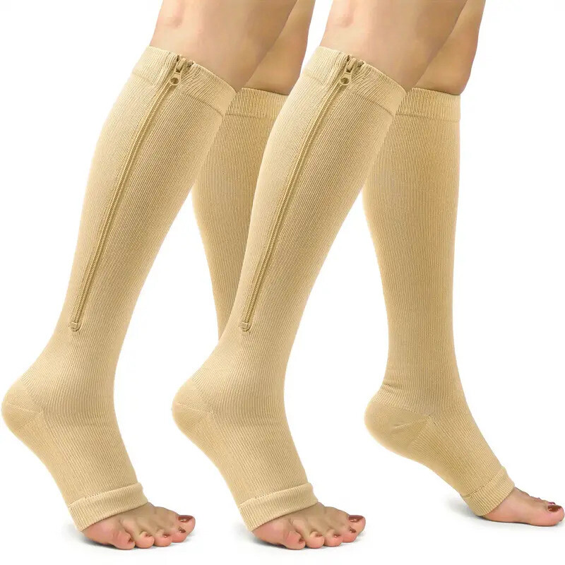 1/3Pair Open Toe Compression Socks 20-30mmHg No-wrapped Toe Stockings w/ Zipper