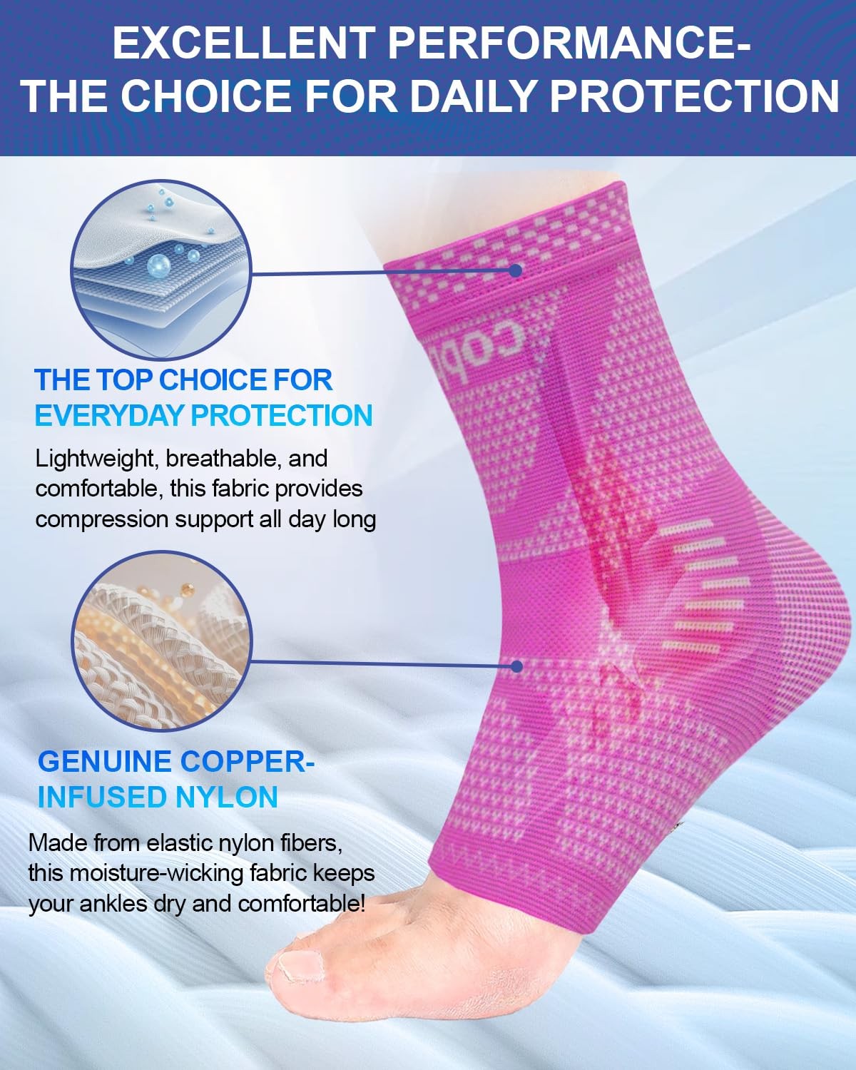 LISEPWU Copper Ankle Brace for Men & Women, Ankle Compression Sleeve 1 Pair