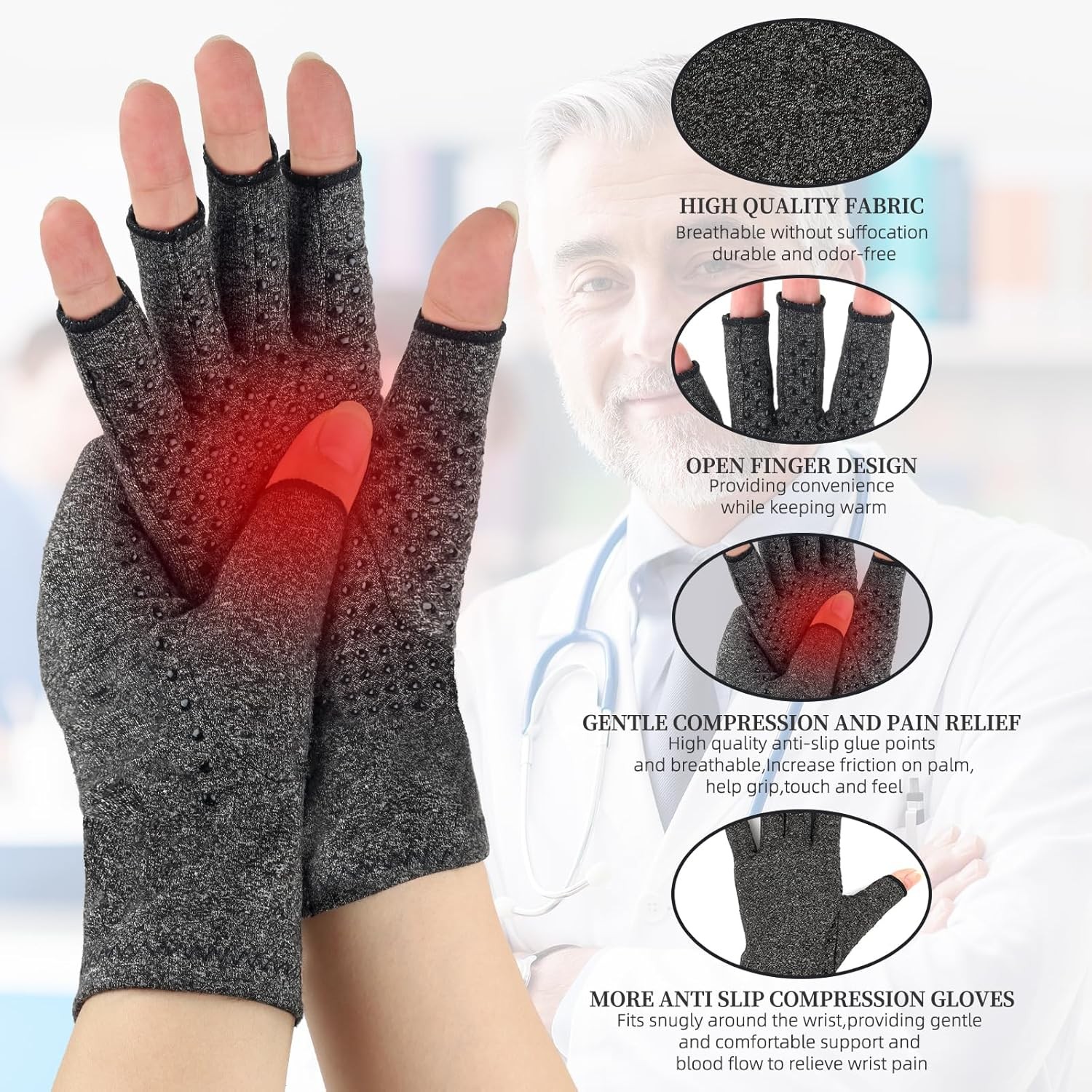 2X Copper Arthritis Compression Gloves Hand Support Pain Relief Joint Self Care