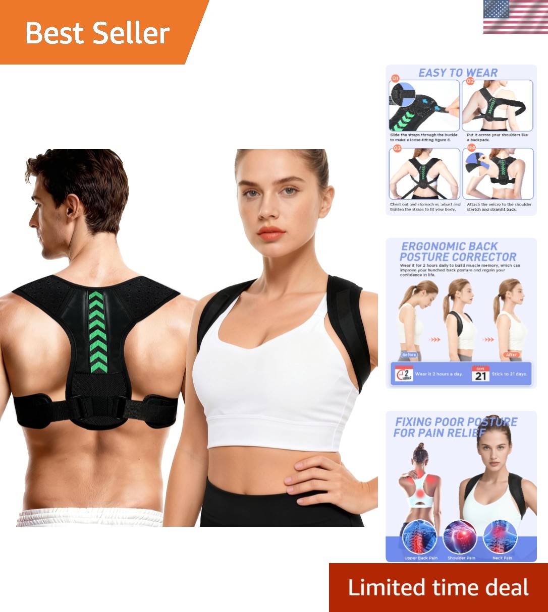 Adjustable Posture Corrector for Men and Women, Breathable Back Support Brace
