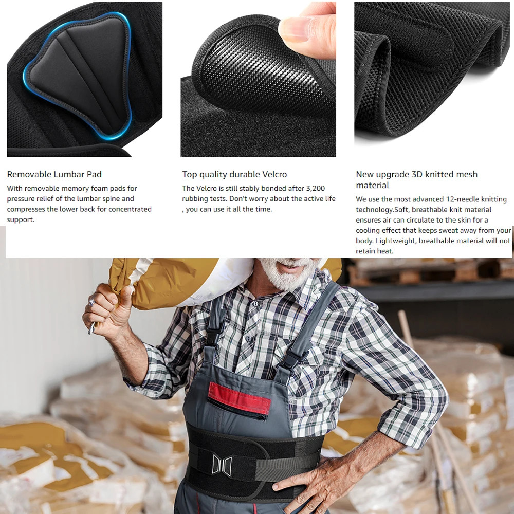 Back Brace Lumbar Support Belt Ergonomic Pad Heavy Lifting Men Women