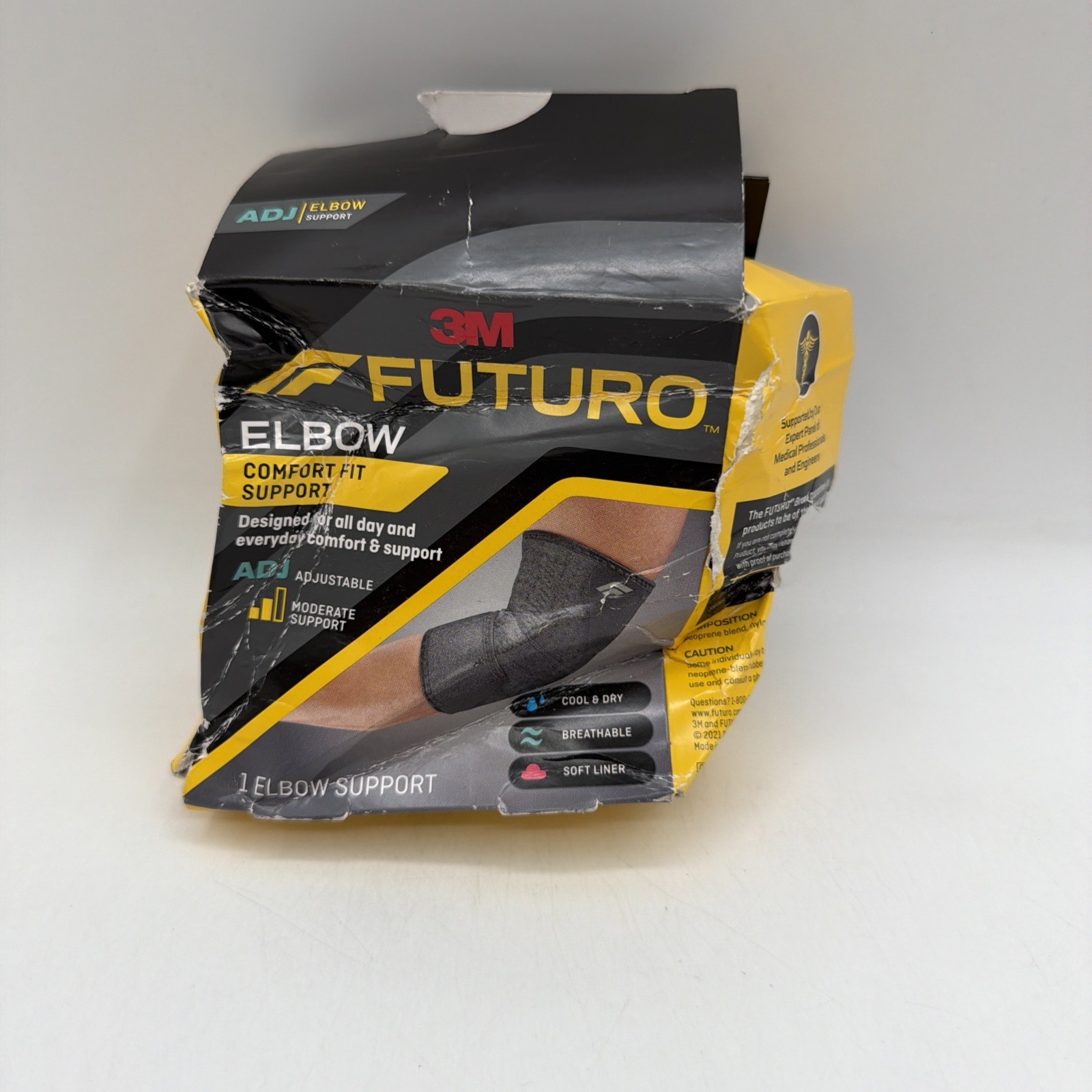 Futuro Comfort Fit Elbow Support Soft Brace Adjustable Support Damaged BOX