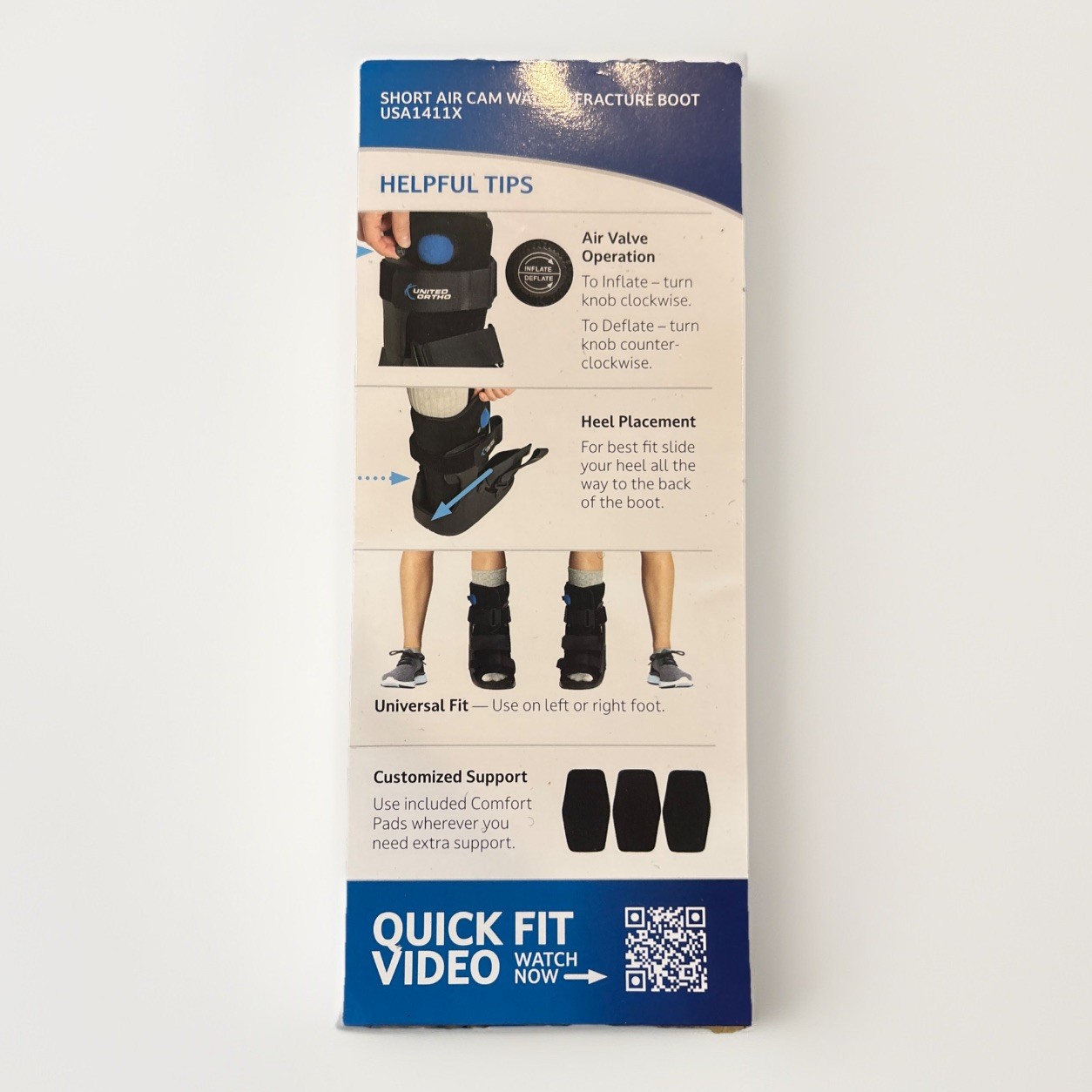 United Ortho USA14115 Short Air Cam Walker Fracture Boot, Medium, Black