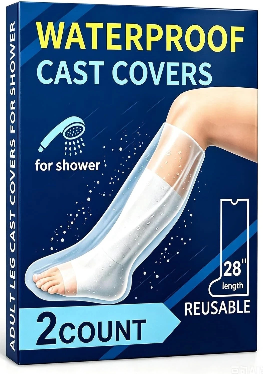 2-Pack Waterproof Leg Cast Cover for Shower, Reusable Sleeve for Foot, Ankle
