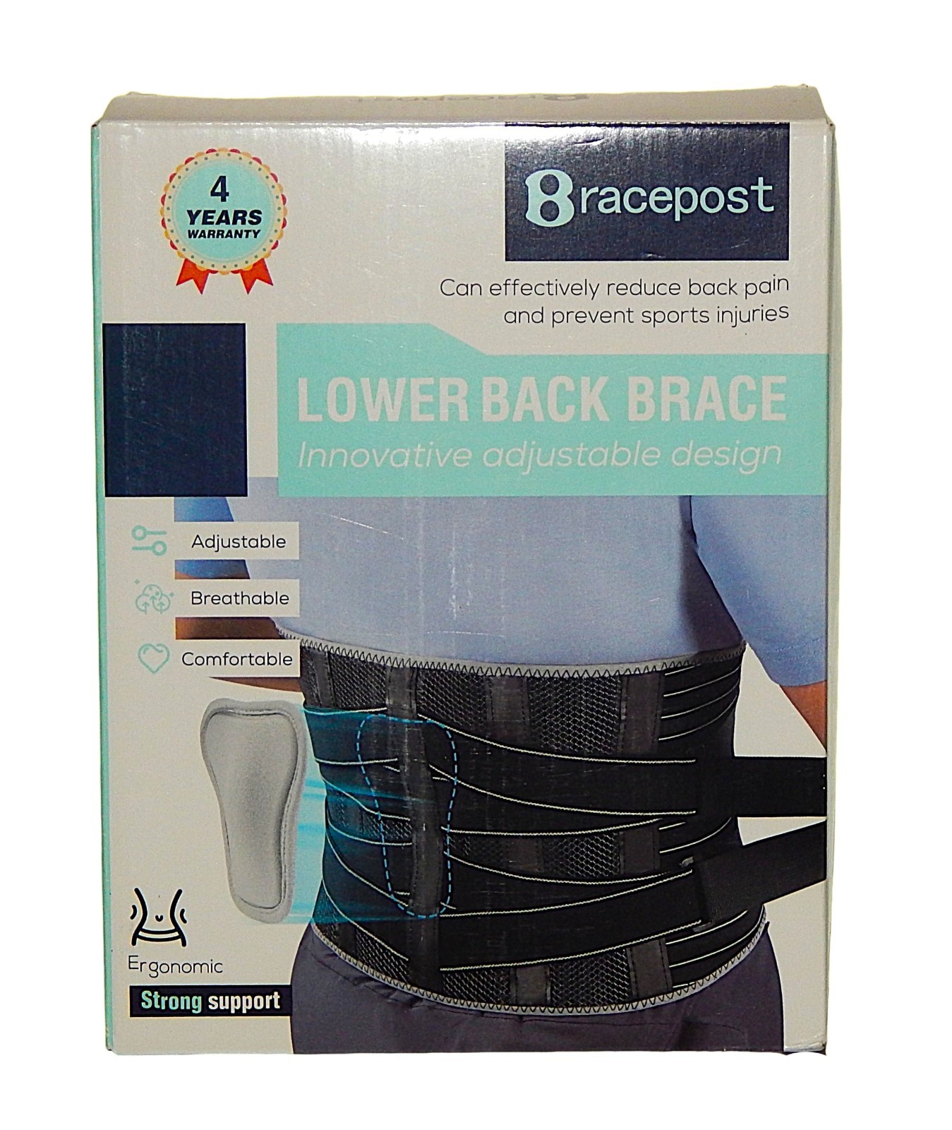 BRACEPOST Lower Back Brace w/Removable Lumbar Pad XX-Large (46.5″-54.5″ Waist)