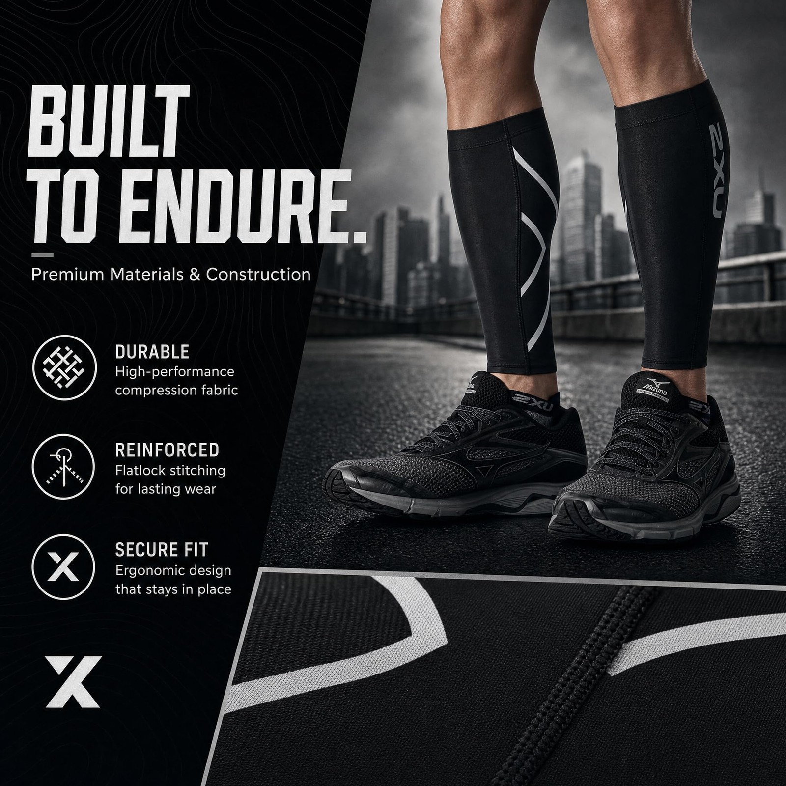 Compression Calf Guards, Black/Black, Small