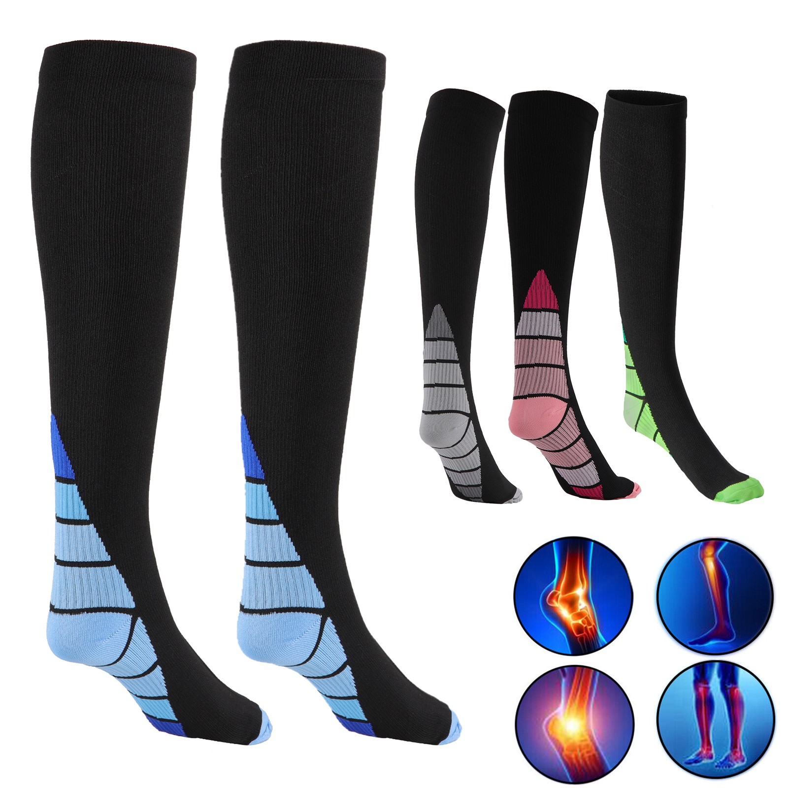 5 Pairs Knee High Compression Socks for Men & Women Running Athletic Pain Relief