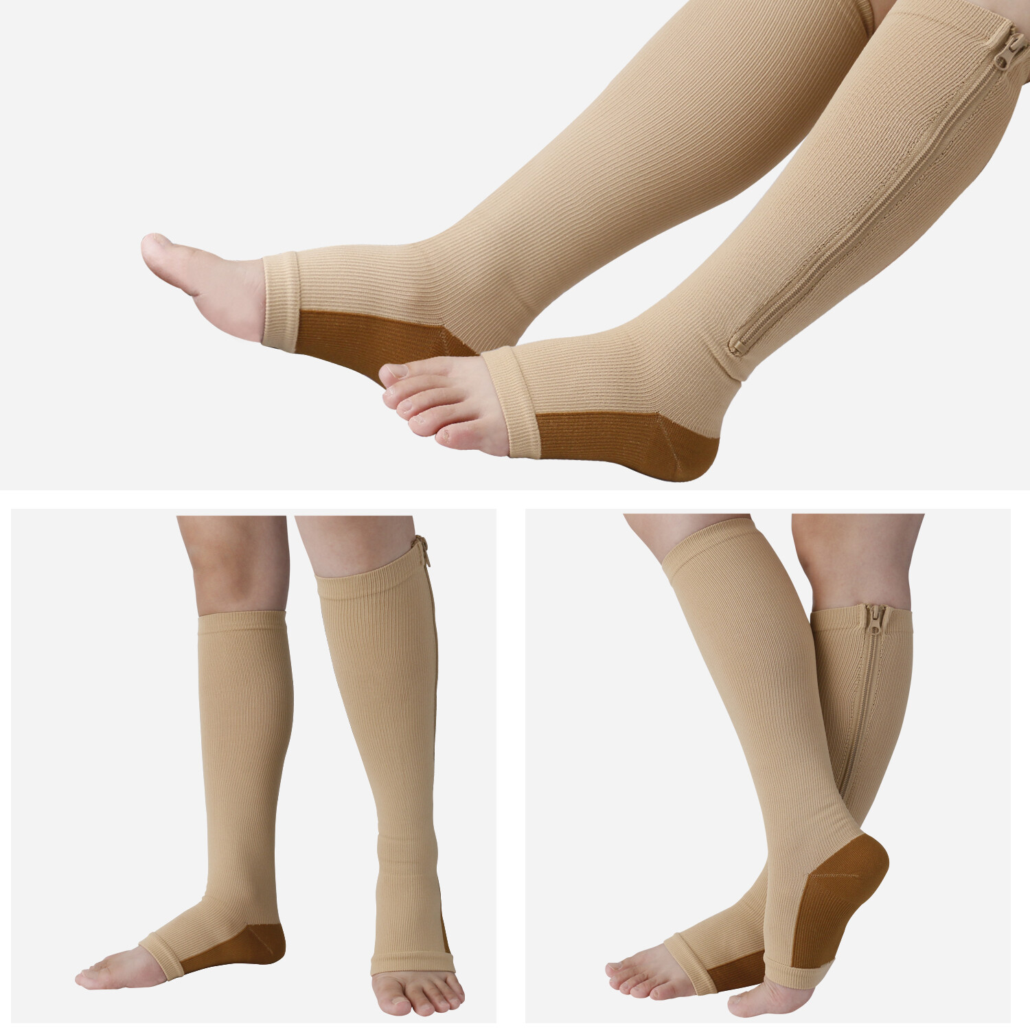 1/3pairs Zipper Compression Socks Increases Circulation Reduces Muscle Swelling