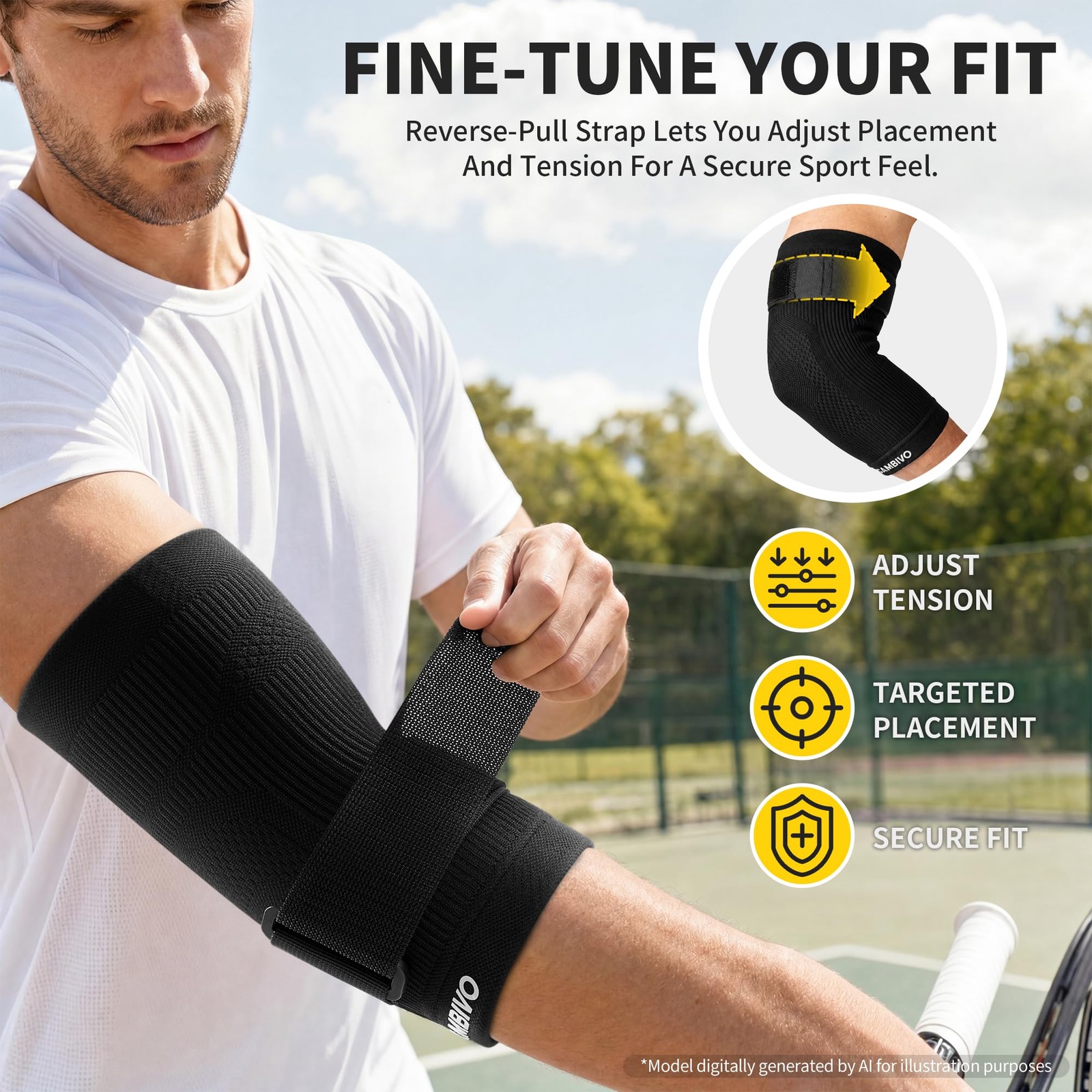 CAMBIVO Tennis Elbow Brace with Adjustable Strap, 1 Pack, Black, Large, Black