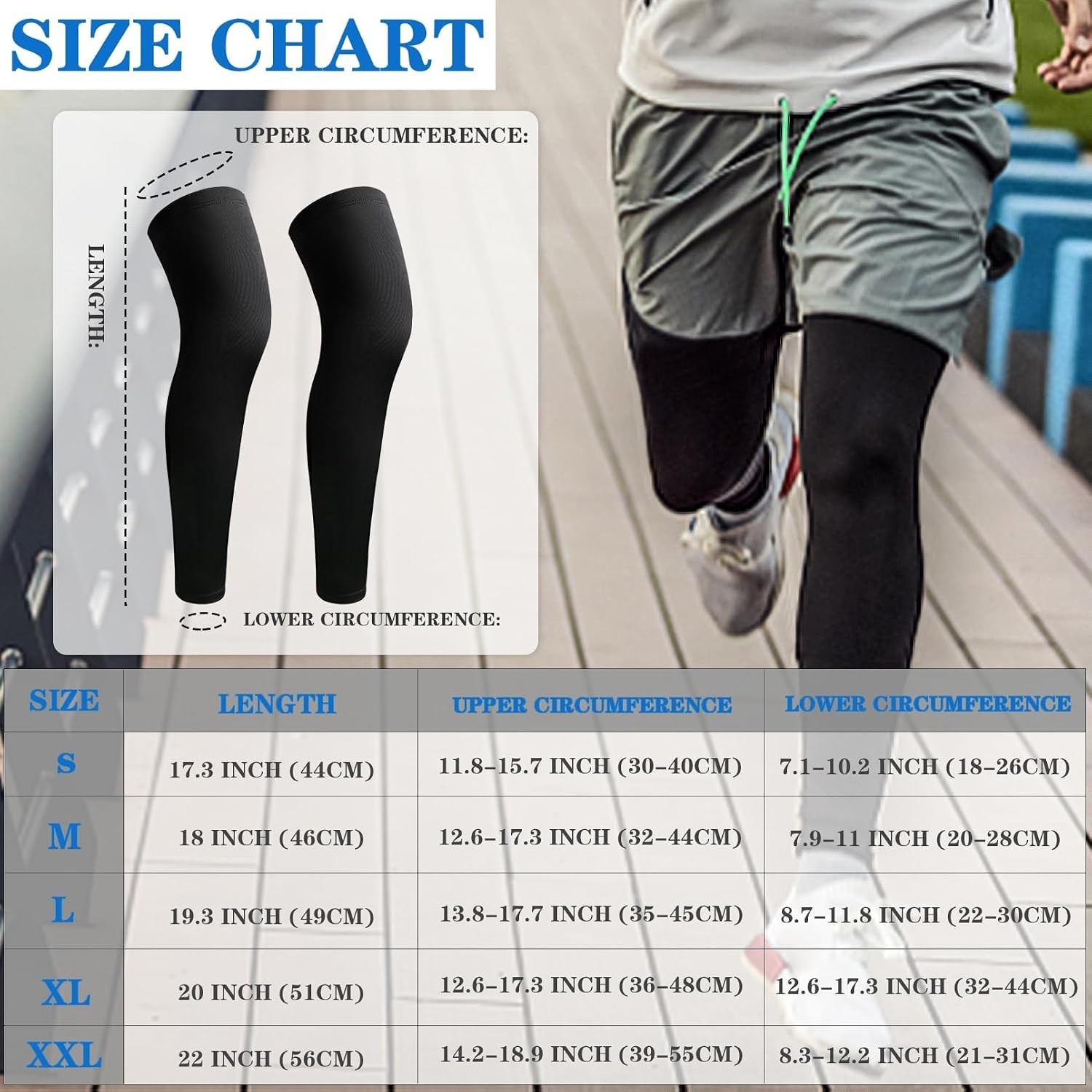2 Pairs Leg Sleeves,Full Length Leg Compression Sleeve,Sports Long Knee Sleev…