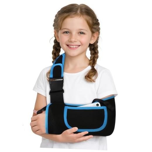 Kids Arm Sling Shoulder Immobilizer, Adjustable S (9.5–11″) 1 Black/Blue