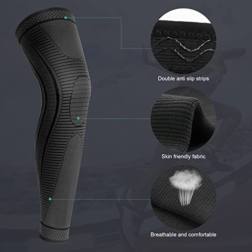 2 Pack Full Leg Compression Sleeves for Men And Women Long Knee Large Black