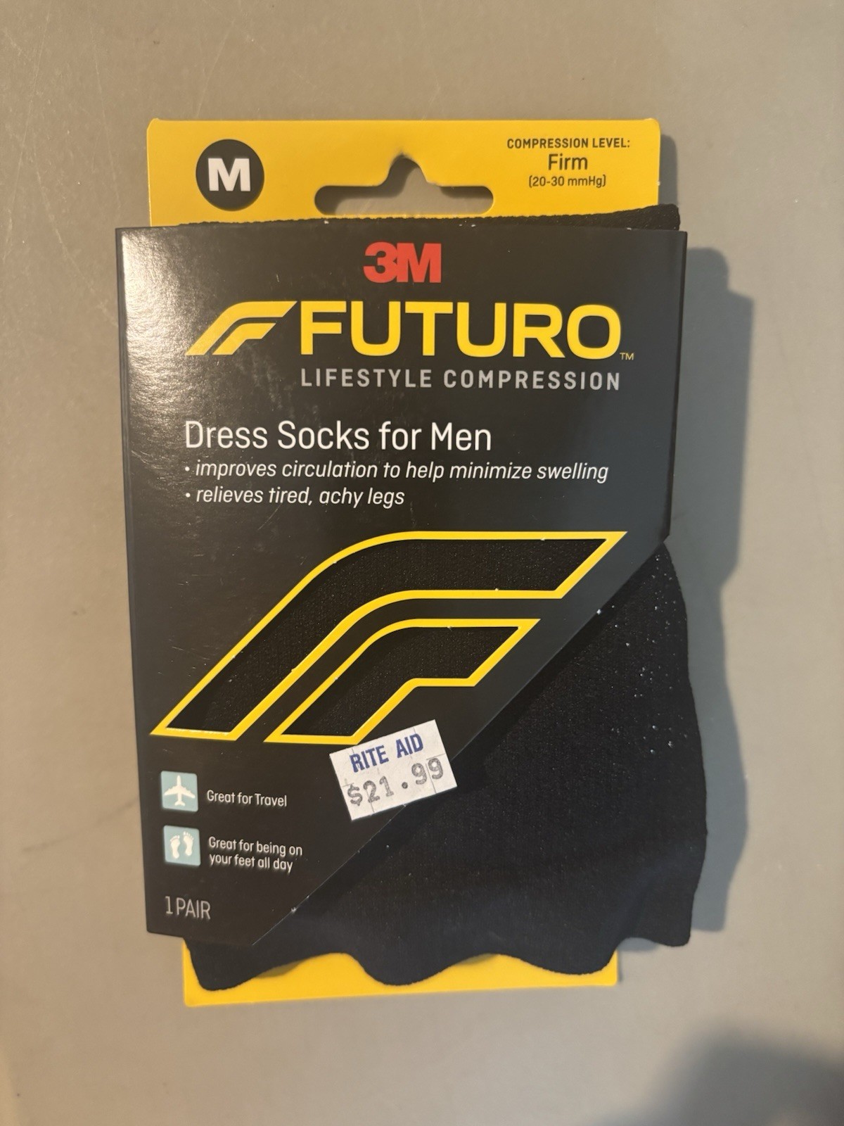 Futuro Compression Dress Socks Mens Medium Black Firm Support NEW 3M