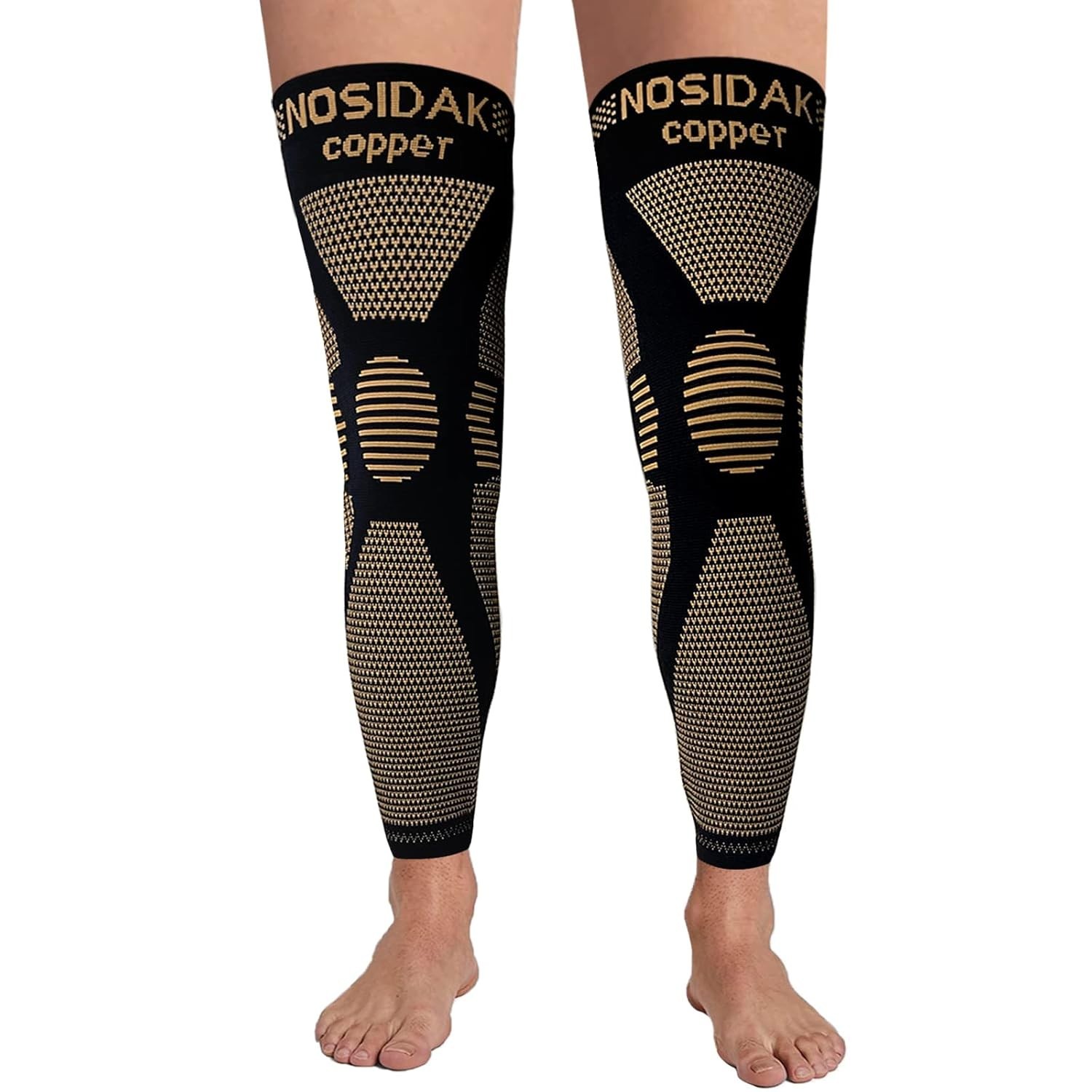 Full Leg Compression Sleeve Pair Copper Knee Sleeves Anti Slip Compression St…