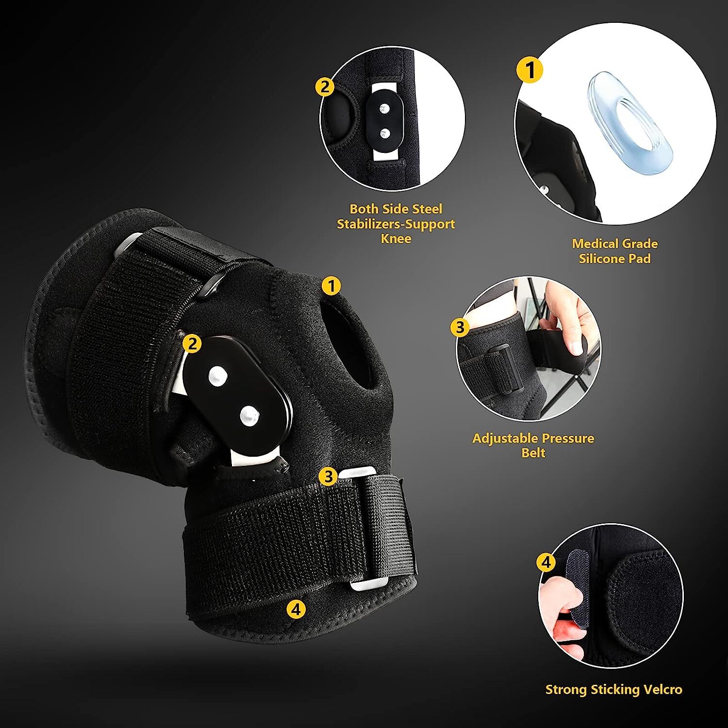 Hinged Knee Brace Compression Sleeve Wrap Support Meniscus Joint Pain Arthritis