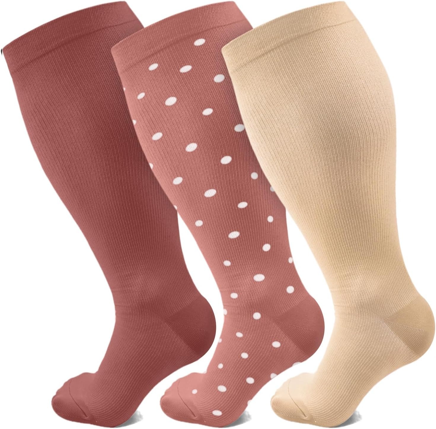 3 Pairs Plus Size Compression Socks – 15-20mmHg – XX-Large – Mix of Colors