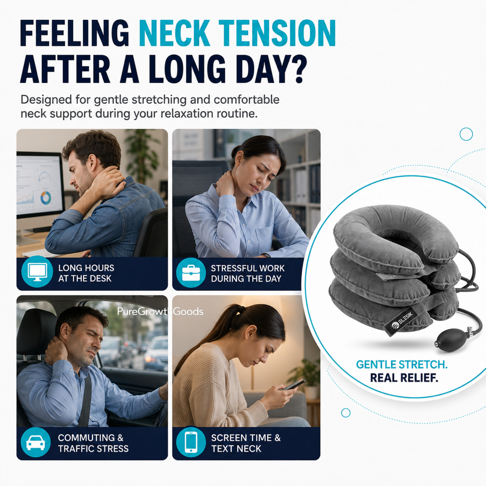 Neck Stretcher Cervical Traction Device Adjustable 3-Layer Neck Relaxer