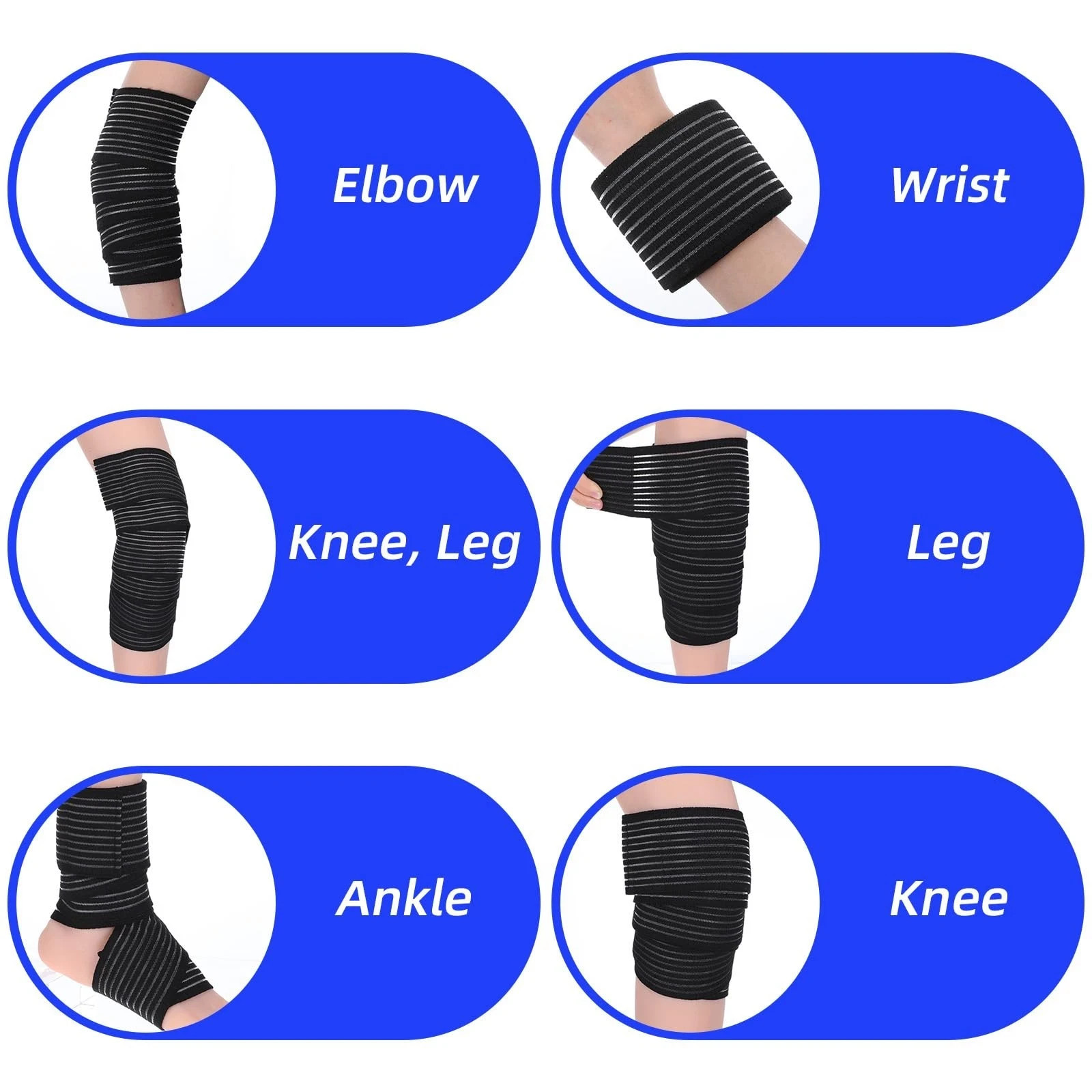 2 PCS Extra Long Elastic Knee Wrap Compression Bandage Brace , Adjustable Com…