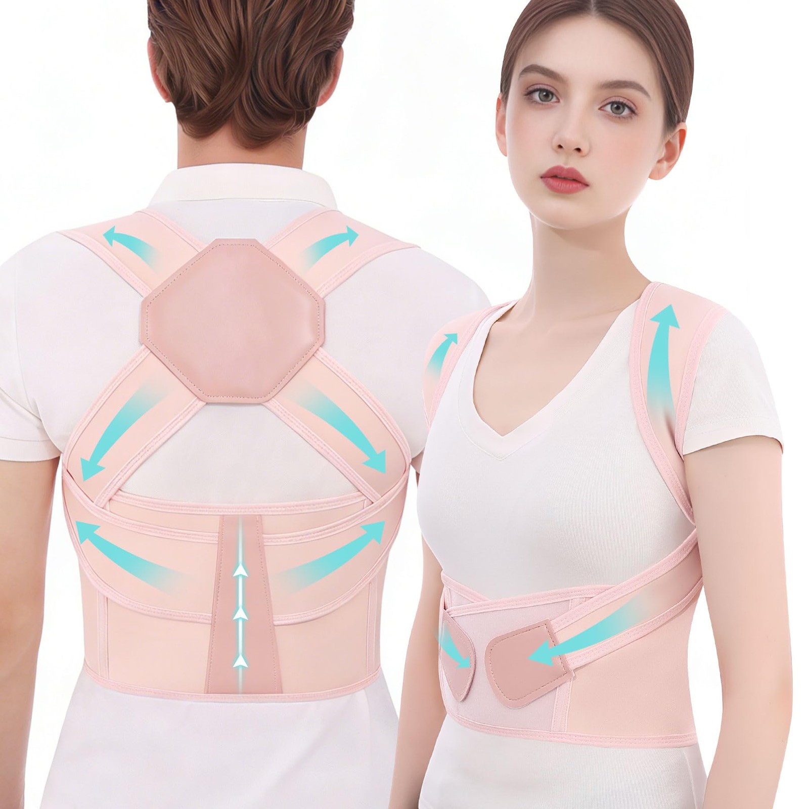 Zrughno Posture Corrector for Women Men Back Brace Support XX-Large, Pink