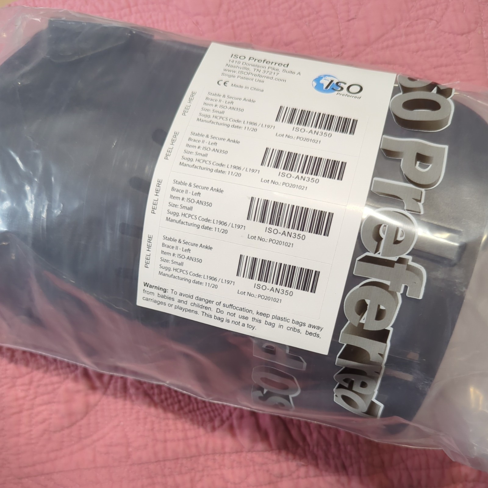 ISO AN350 Left Ankle Brace Secure Support Universal Fit size small Black NEW