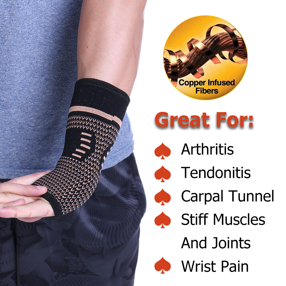 Copper Wrist Brace Hand Support Compession Gloves Carpal Tunnel Splint Sprain