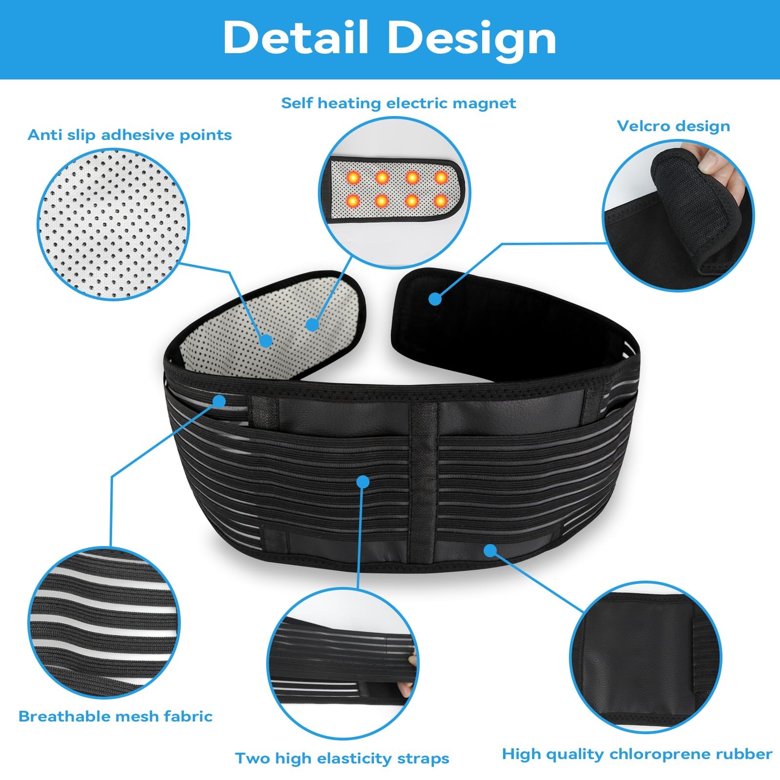 Magnetic Tourmaline Lower Back Support Belt Self Heating Lumbar Brace Medium