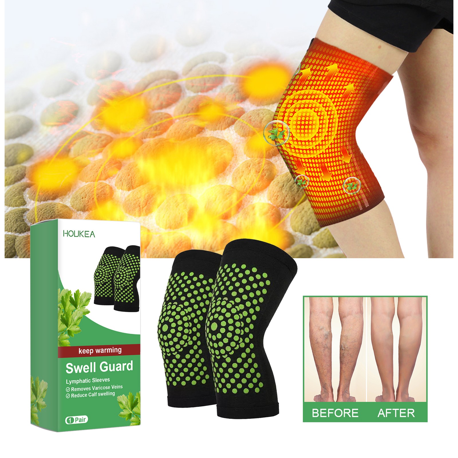 Self Heating Leg Sleeve Compression Wrap for Muscle Relief & Lymph Support