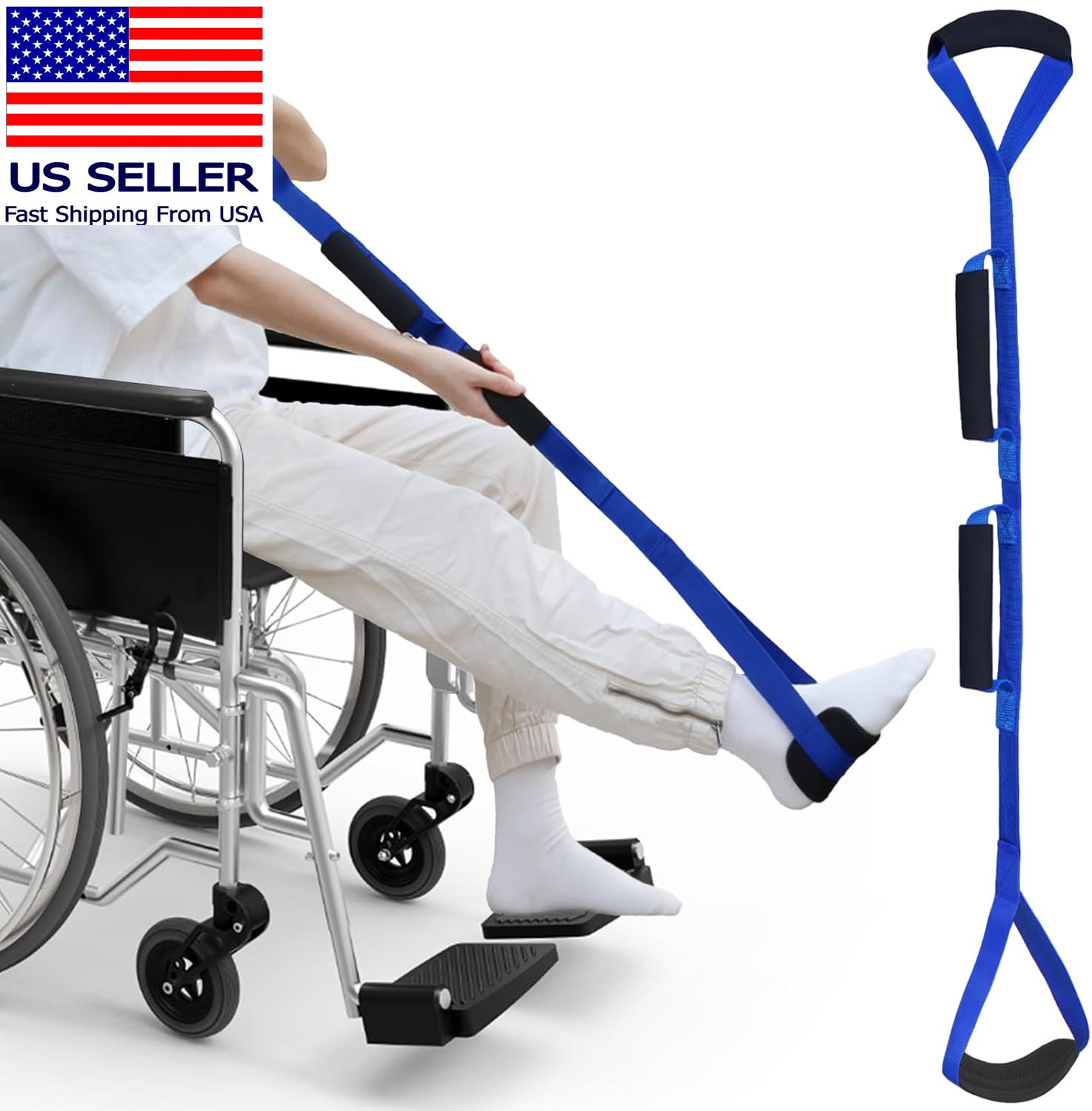 42 Inch Long Leg Lifter, Rigid Leg Lifter Strap with EVA Handgrips &Foot Loop, L