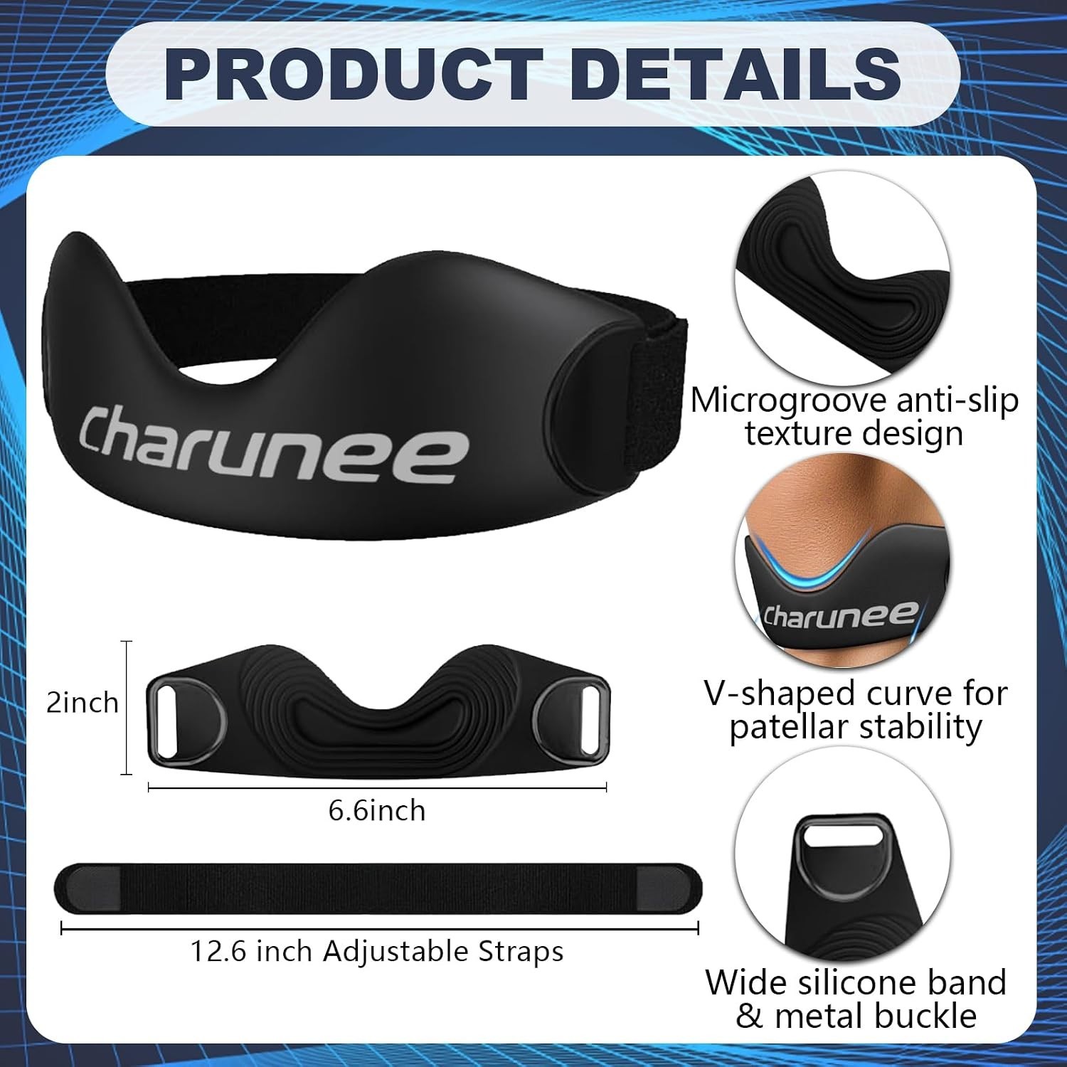 Charunee 2 Pack Patellar Tendon Support Strap Knee Brace for Women & Men,Silicon