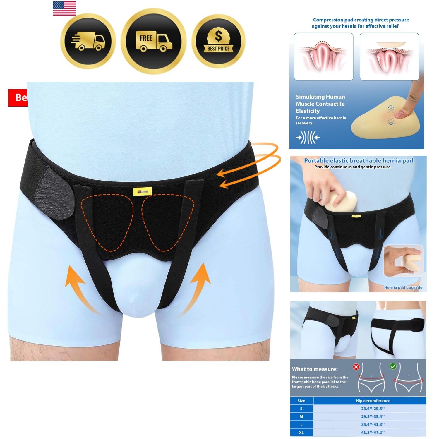 Hernia Belt for Men Hernia Support Truss for Single/Double Inguinal or Sports…