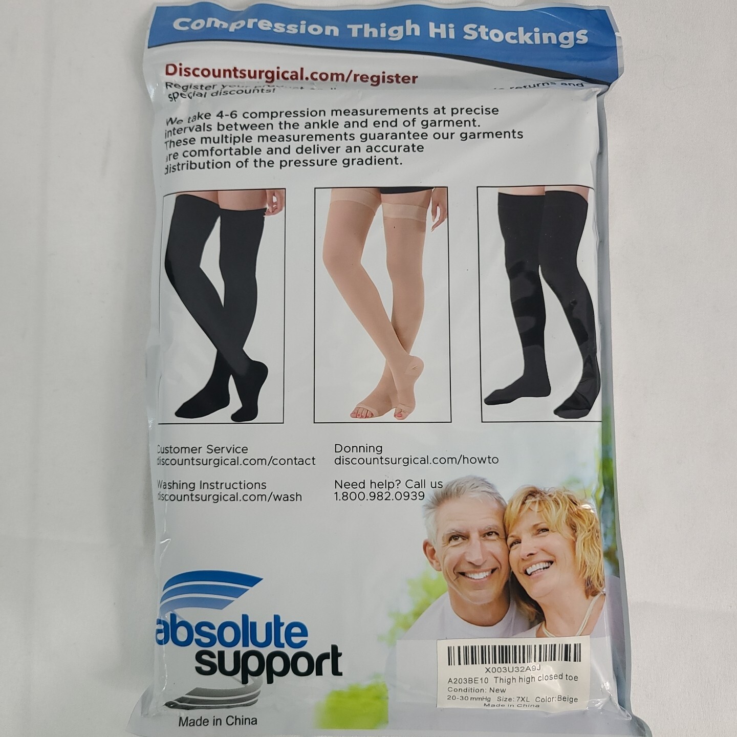 NEW Absolute Support Compression Thigh Hi Stockings 20-30mmHg Size 7XL Beige $53