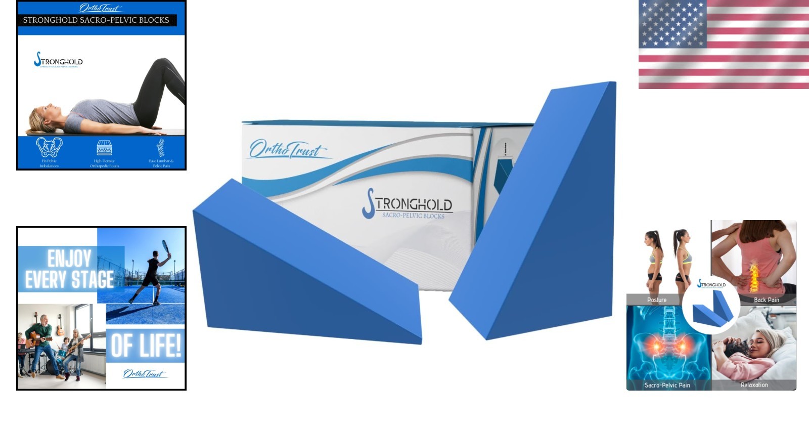 Pelvic Sacral Blocks Set High-Density Foam Wedges Blue for Posture Spinal Ali…