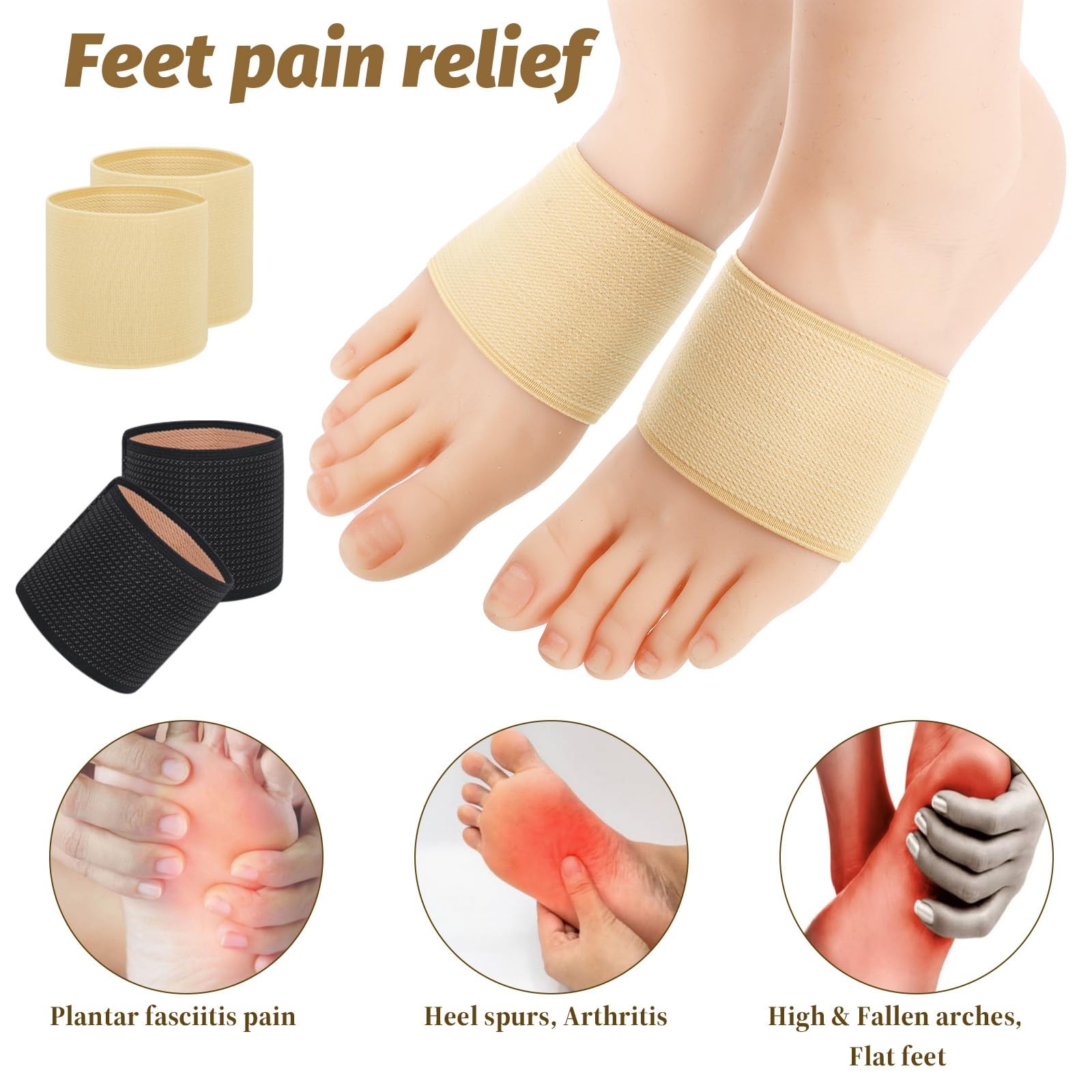 2 Pairs Arch Sleeves, Elastic Foot Compression Sleeve Flat Arches Bands Coppe…