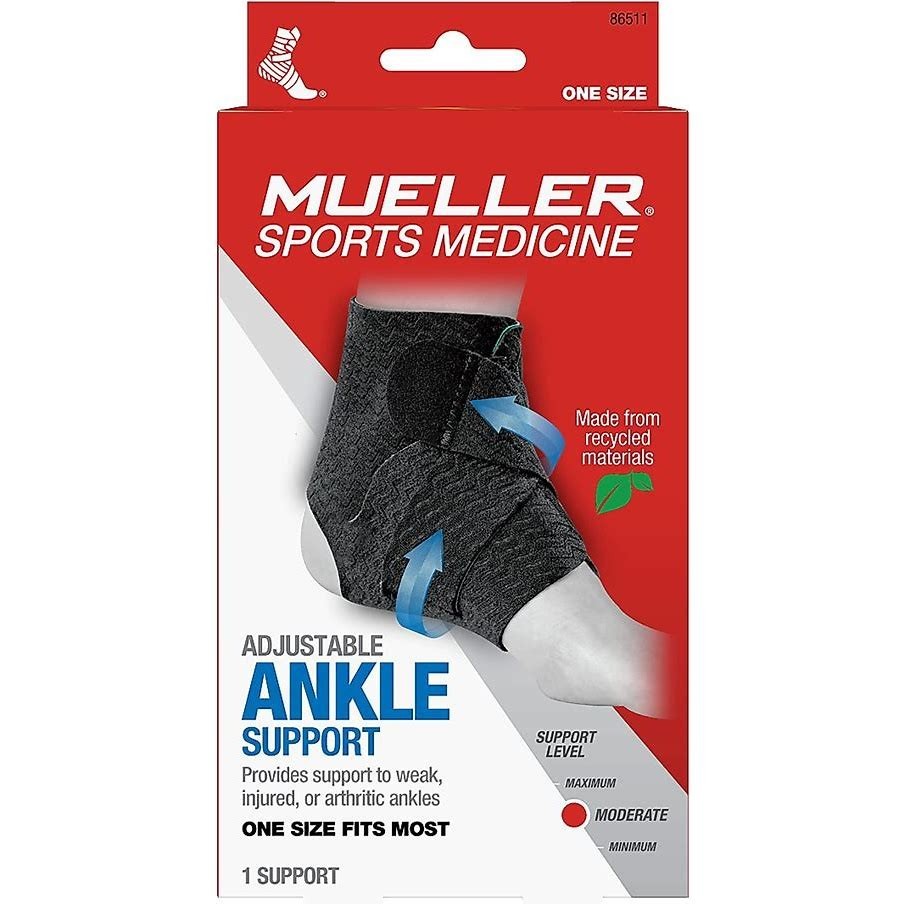 Mueller Adjustable Ankle Support Brace One Size Fits Most Moderate Support Black