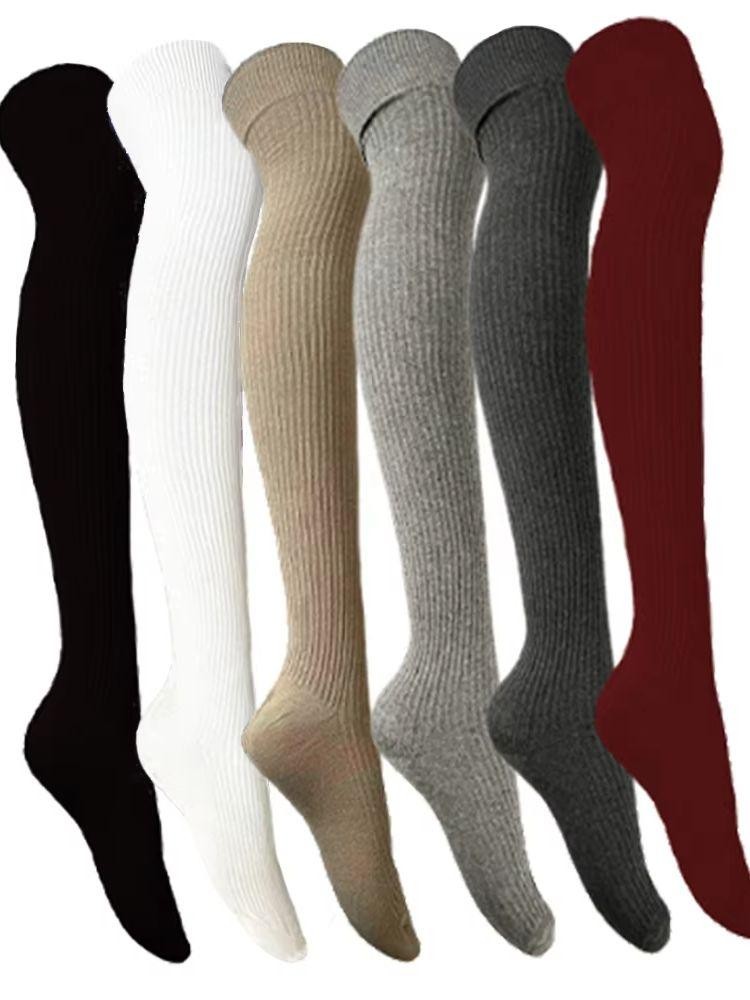 Women Striped Thigh High Socks Over Knee Warm Wool Stockings Winter Leg Warmers