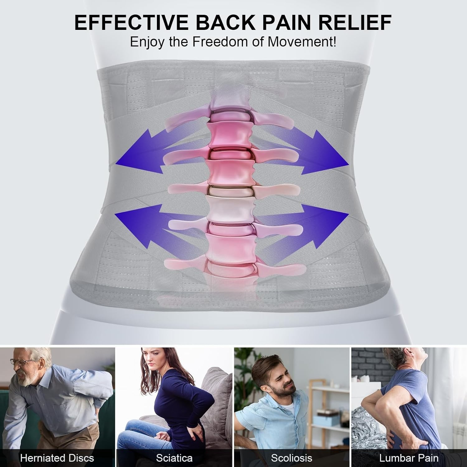Lumbar Support Belt with 7 Stays Breathable Back Brace for Lower Back Support XL