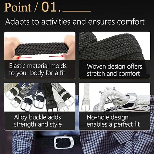 Elastic Braided Belt Waist Adjustable:42″-48″ (50″ Length) Blackd Black Buckle