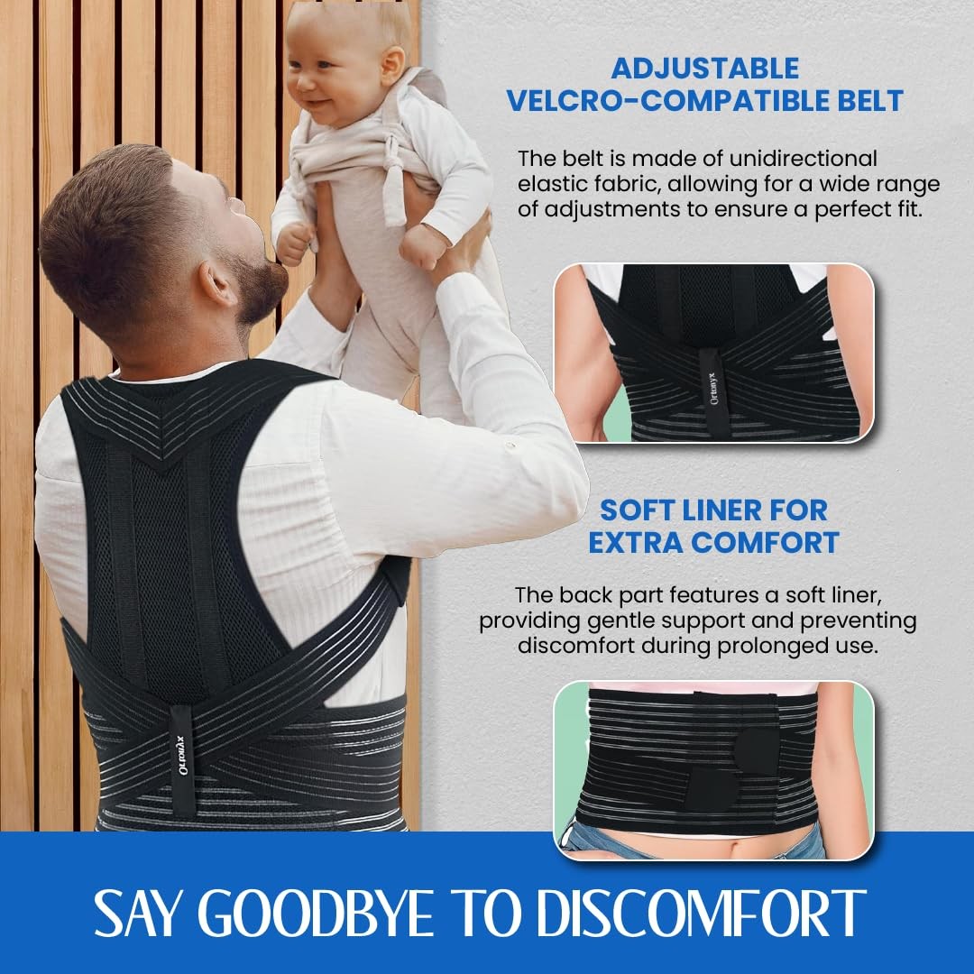 ORTONYX Back Brace Posture Corrector Clavicle and L/XXL Waist:36″-49″, Black