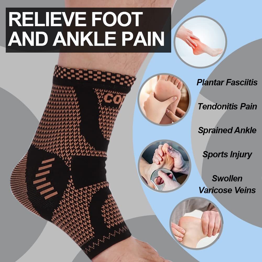 Copper Infused Ankle Support Compression Sleeve for Pain Relief Sprained Ankle–