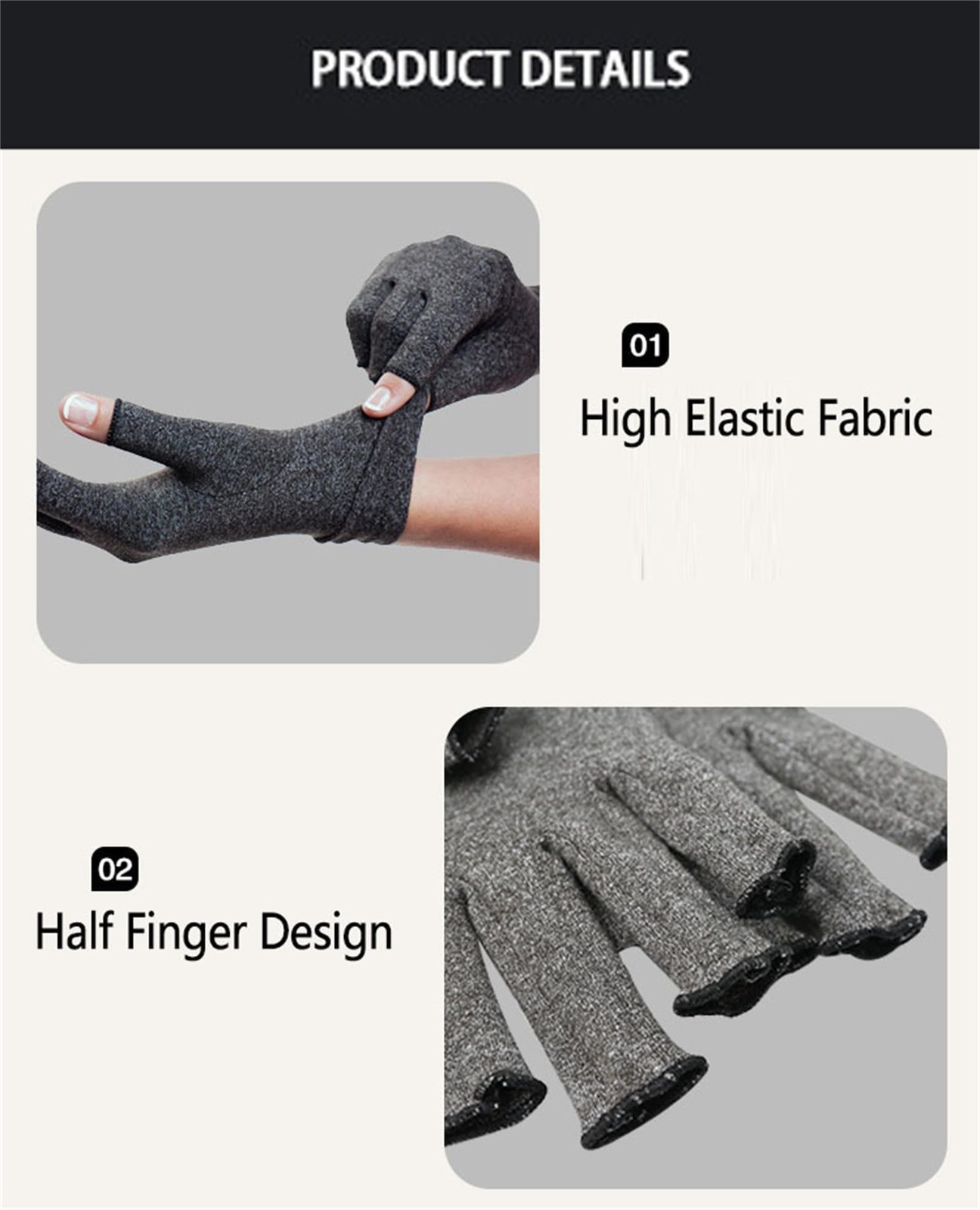 Premium Bamboo Gloves Fingerless Compression Wrap for Hand Pain and Osteoarth…