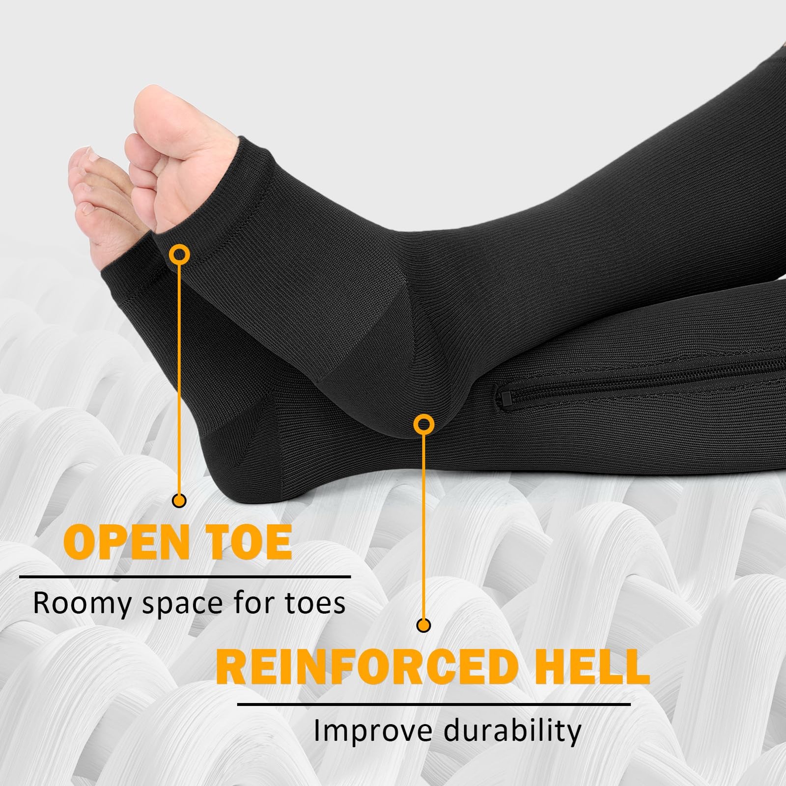 2 Pairs Compression Socks 15-20 mmHg Knee High Open Toe Support Socks