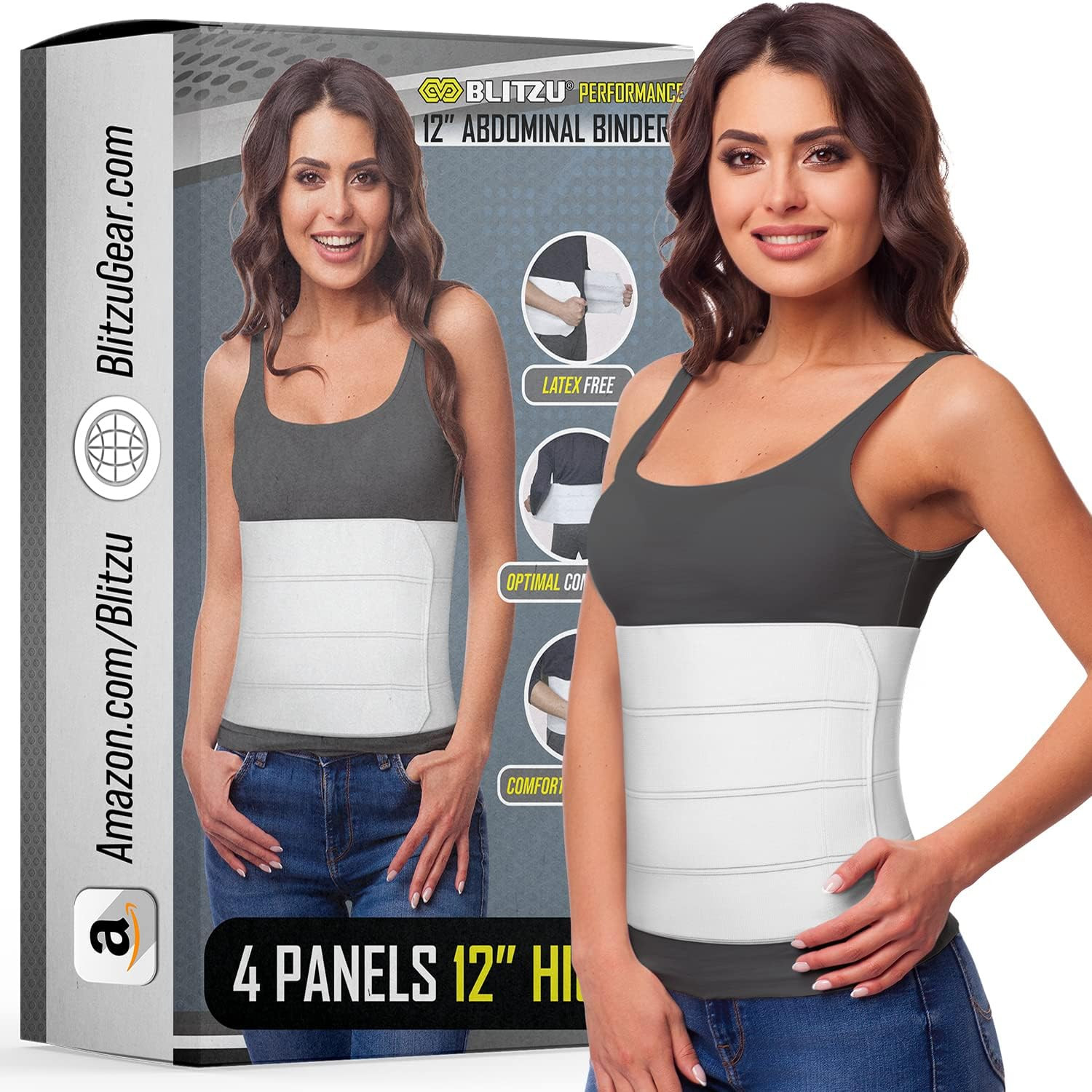 Abdominal Binder for Women & Men Post Surgery Recovery, 12 Inch 4 Panel Waist Co