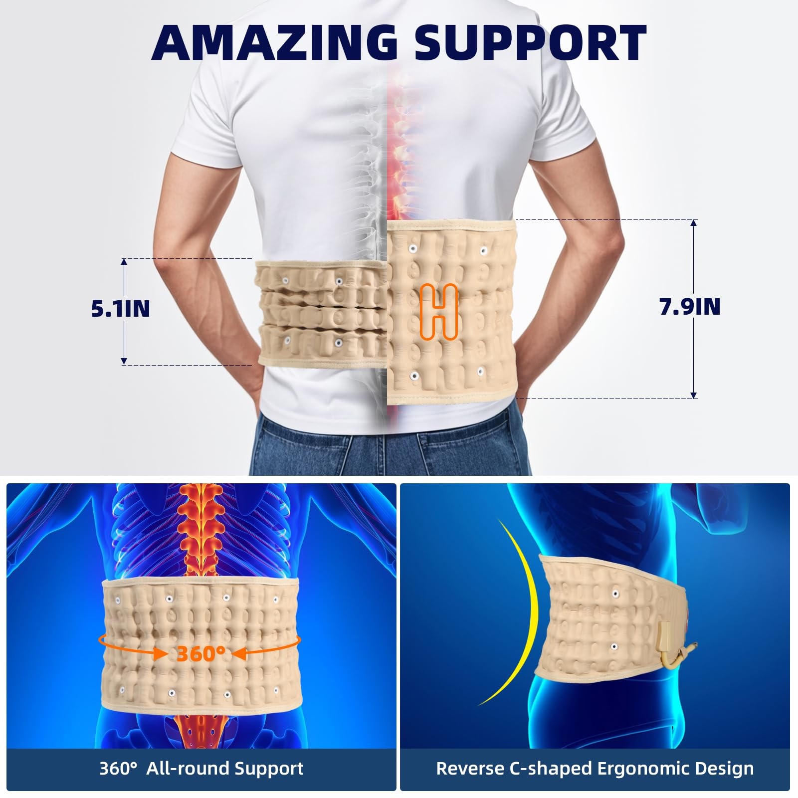 Decompression Back Belt with Electric Inflatable Pump -Lumbar Support Belt fo…