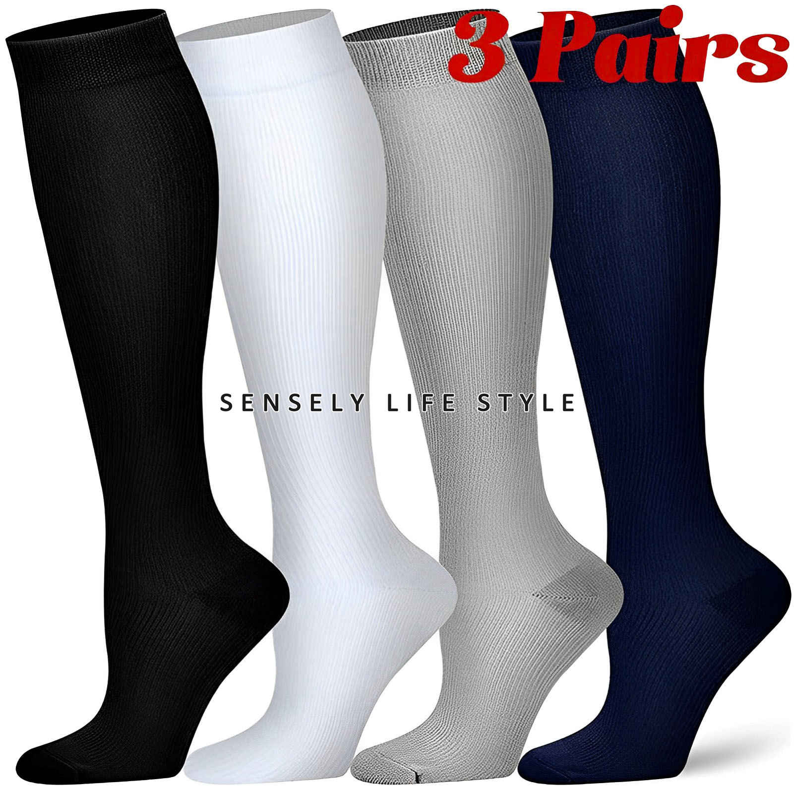 Womens Mens Compression Socks Smooth Fabric Size LG: Men 6-13, Women 5-12